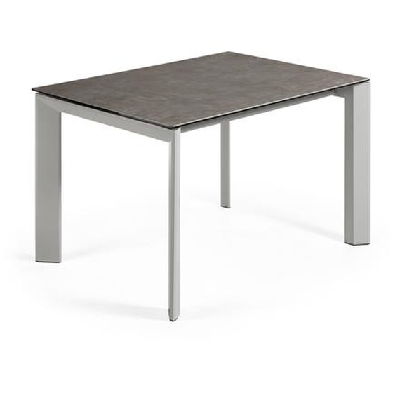 Kave Home - Table extensible Axis grÃ¨s cÃ©rame finition Vulcano CendrÃ©e et pieds acier gris 120(180)cm