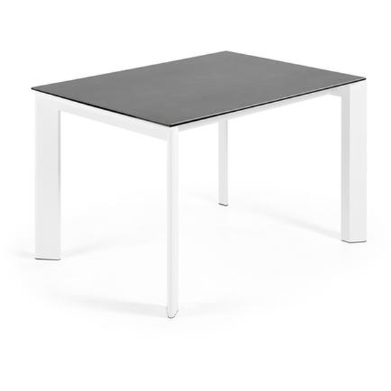 Kave Home - Table extensible Axis grÃ¨s cÃ©rame finition Vulcano Roca et pieds acier blanc 120 (180) cm