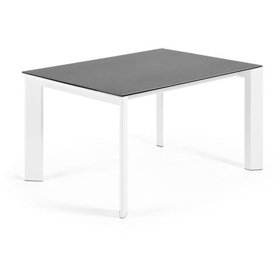 Kave Home - Table extensible Axis grÃ¨s cÃ©rame finition Vulcano Roca et pieds acier blanc 140 (200) cm
