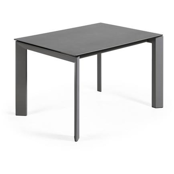Kave Home - Table extensible Axis grÃ¨s cÃ©rame finition Vulcano Roca pieds acier gris foncÃ© 120 (180)cm