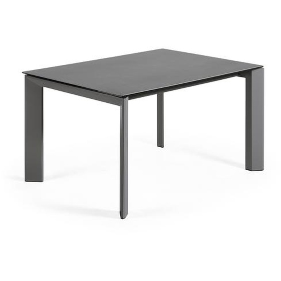 Kave Home - Table extensible Axis grÃ¨s cÃ©rame finition Vulcano Roca pieds acier gris foncÃ© 140 (200)cm