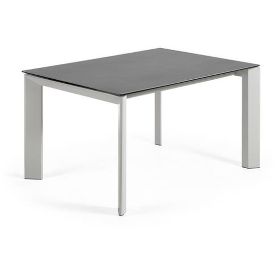 Kave Home - Table extensible Axis grÃ¨s cÃ©rame finition Vulcano Roca pieds gris 140 (200) cm