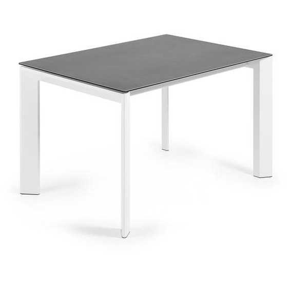 Kave Home - Table extensible Axis grès cérame finition Vulcano Roca et pieds acier blanc 120 (180) cm