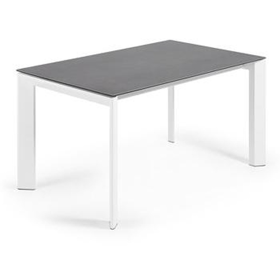 Kave Home - Table extensible Axis grès cérame finition Vulcano Roca et pieds acier blanc 140 (200) cm