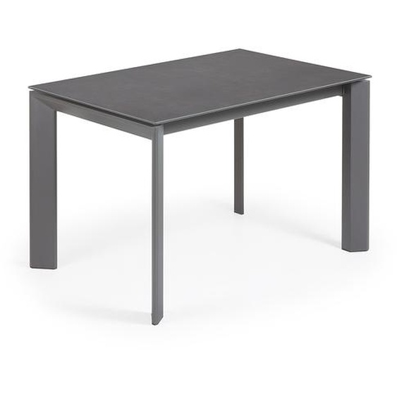 Kave Home - Table extensible Axis grès cérame finition Vulcano Roca pieds acier gris foncé 120 (180)cm