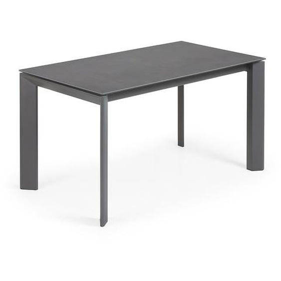 Kave Home - Table extensible Axis grès cérame finition Vulcano Roca pieds acier gris foncé 140 (200)cm