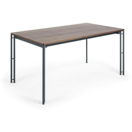 Kave Home - Table extensible Kesia en contreplaqué de noyer et pieds en acier noir 160 (220 ) x 90 cm