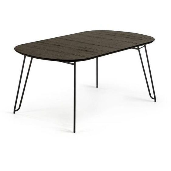 Kave Home - Table extensible Milian placage de frÃªne et pieds en acier noir 140 (220) x 90 cm