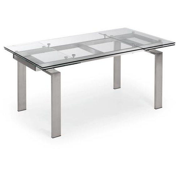 Kave Home - Table extensible Nara en verre et structure en acier inoxydable 160 (240) x 85 cm