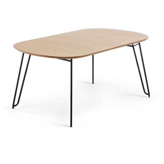 Kave Home - Table extensible Novac 140 (220) x 90 cm contreplaquÃ© de chÃªne et pieds en acier noir