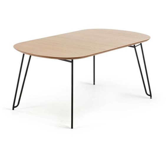 Kave Home - Table extensible Novac 140 (220) x 90 cm contreplaqué de chêne et pieds en acier noir