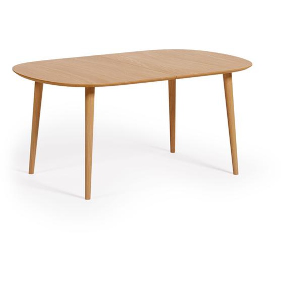 Kave Home - Table extensible Oqui MDF placage chêne et pieds en bois massif 160(260)x100 cm