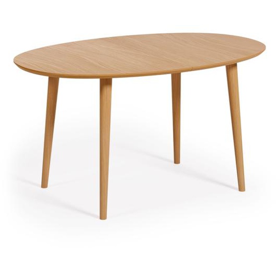 Kave Home - Table extensible Oqui ovale en placage de chêne et pieds en bois massif Ø140 (220) x 90 cm