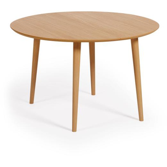 Kave Home - Table extensible Oqui ronde placage de chêne et pieds en bois massif Ø 120 (200) x 120 cm