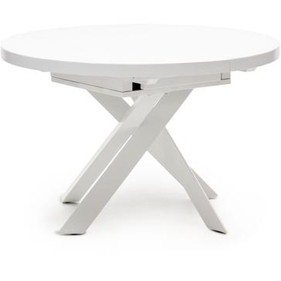 Kave Home - Table extensible ronde Vashti en verre MDF pieds en acier finition blanche Ø120(160)x120cm