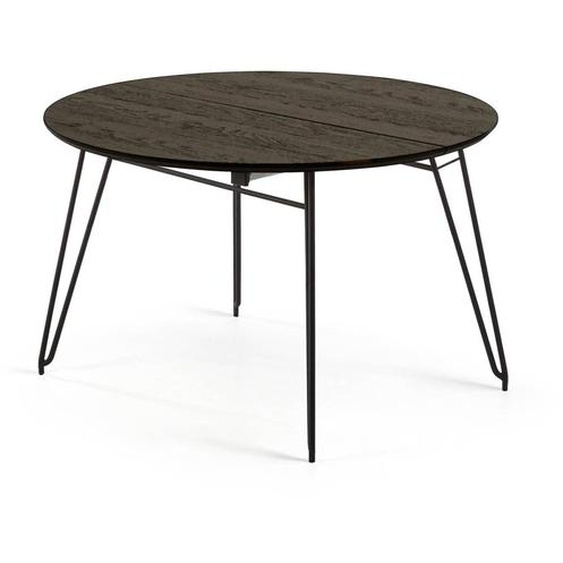 Kave Home - Table ronde extensible Milian placage en frêne et pieds en acier noir Ø 120 (200) cm