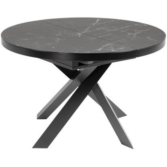 Kave Home - Table ronde extensible Vashti Ã˜ 120 (160) cm en grÃ¨s cÃ©rame et pieds en acier noir