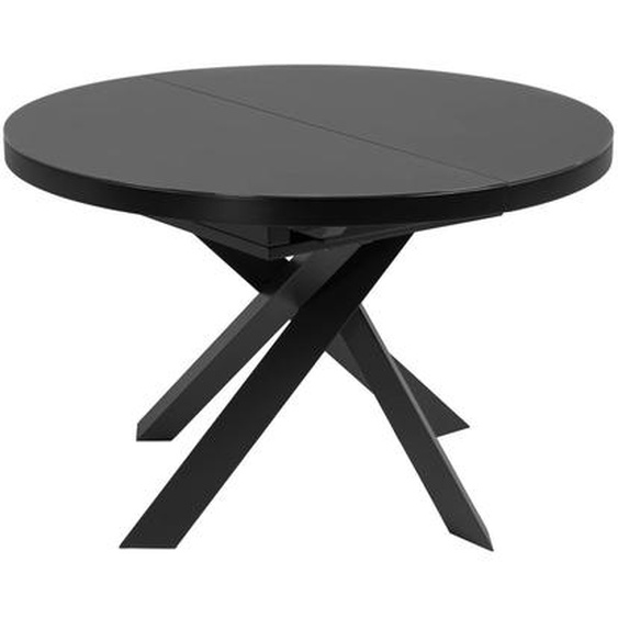 Kave Home - Table ronde extensible Vashti en verre et pieds en acier finition noire Ã˜ 120 (160) cm