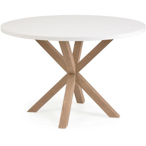Kave Home - Table ronde Full Argo en mélaminé blanc et pieds en acier effet bois Ø 119 cm