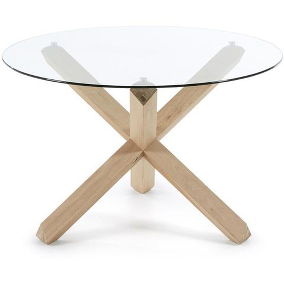 Kave Home - Table ronde Lotus en verre et pieds en bois de chÃªne Ã˜ 120 cm