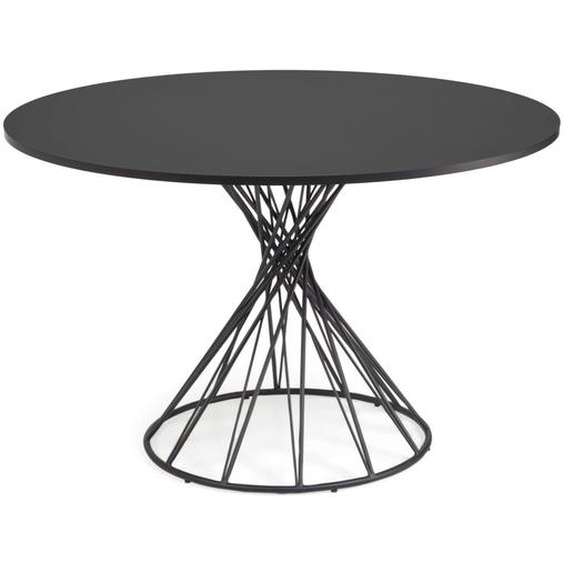 Kave Home - Table ronde Niut en MDF laqué noir et pieds en acier finition noire Ø 120 cm