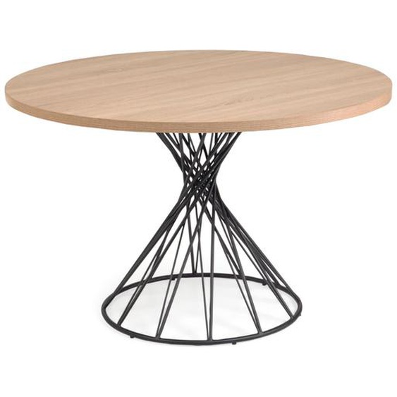 Kave Home - Table ronde Niut en mélaminé finition naturelle et pieds en acier finition noire Ø 120 cm