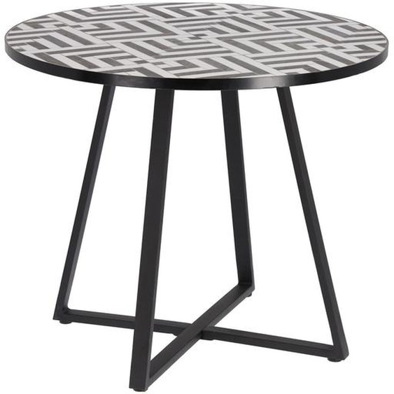 Kave Home - Table ronde Tella en céramique motif blanc et noir et pieds en acier noir Ø 90 cm
