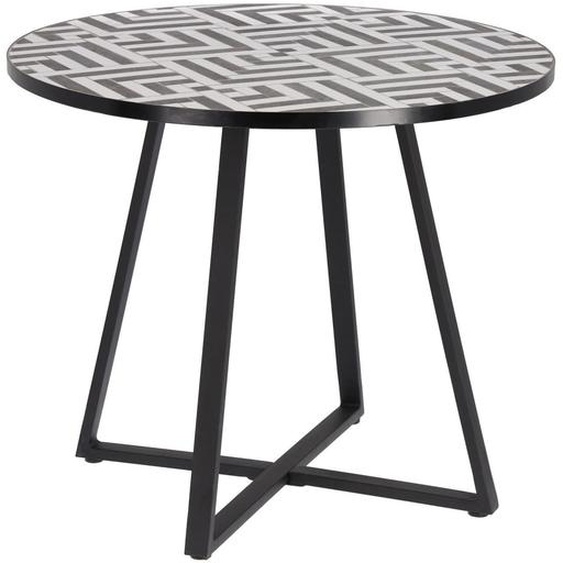 Kave Home - Table ronde Tella en céramique motif blanc et noir et pieds en acier noir Ø 90 cm
