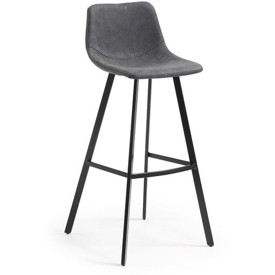 Kave Home - Tabouret Alve en polyuréthane gris foncé et acier finition noire hauteur 80 cm