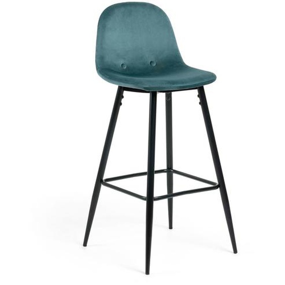 Kave Home - Tabouret de bar Nolite velours turquoise hauteur 75 cm