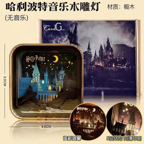 KAYOU Veilleuse château de dessin animé Magic Boy, sculpture sur bois, boîte à musique de noël, cadeau de Collection pour fans pour garçons et filles, nouvelle collection 2025