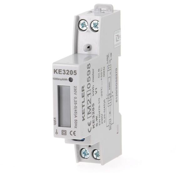 KE3205 : Compteur électrique modulaire Ketler Monophasé 45 a - Certifié mid - Simple tarif - Sortie dimpulsion - Affichage lcd