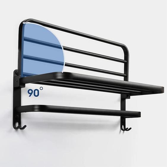 KEDIA. Étagère à serviettes avec double barre porte-serviettes en inoxy pour salle de bain, support mural, 60*21*17CM Noir