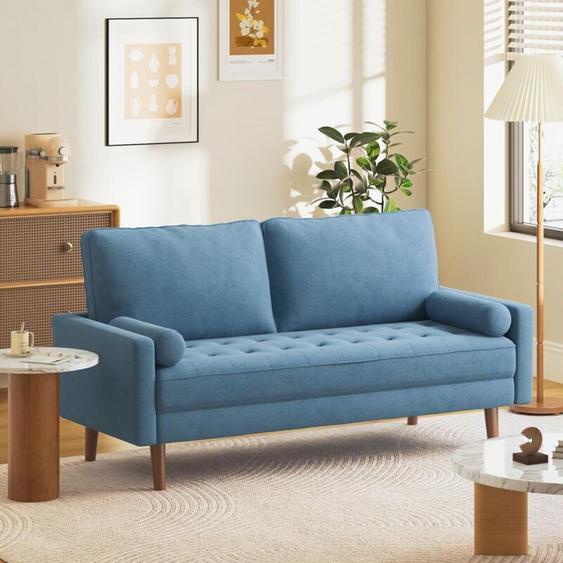 Keepbuying - Canapé 3 places Tissu en Lin Respirant élégant avec Accoudoirs,Pieds Bois Massif,Confort durable,Entretien Facile,173L x 77l x 84Hcm,Bleu