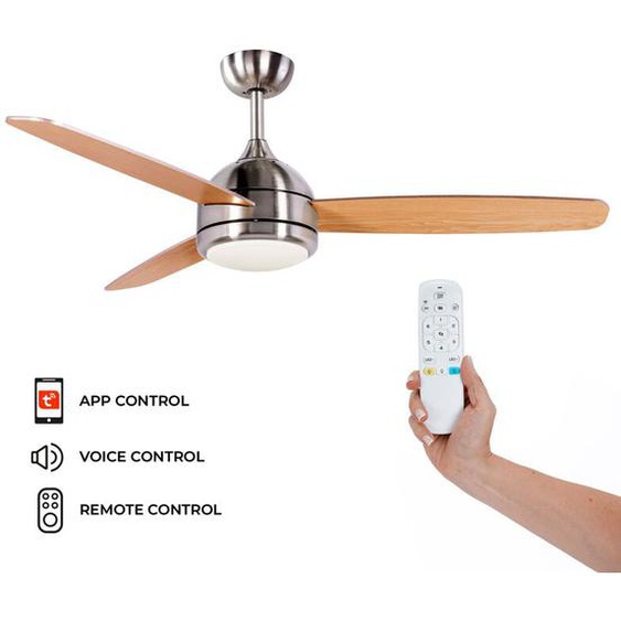 Kekai - Ventilateur Plafond Siroco Plata dc 132x40cm 55W Argent avec Pales en Bois, Lumière Réglable, Minuterie, Application Smart