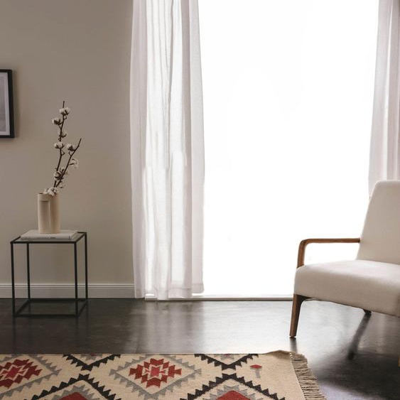 Tapis poil ras tissé à la main Kelim Zohra Beige 70x140 cm - Tapis poil court design moderne pour salon