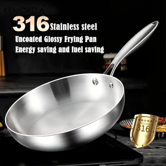 KEMORELA 316 Poêle à frire en acier inoxydable, design poli miroir, plusieurs tailles en acier inoxydable à trois couches pour cuisinières à induction