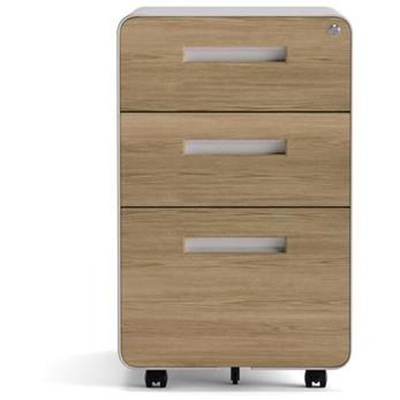 Kenoko Caisson de Bureau Mobile Moderne IWA avec 3 Tiroirs | Meuble Rangement Bureau | Métal Robuste |40x50x60cm|Chêne