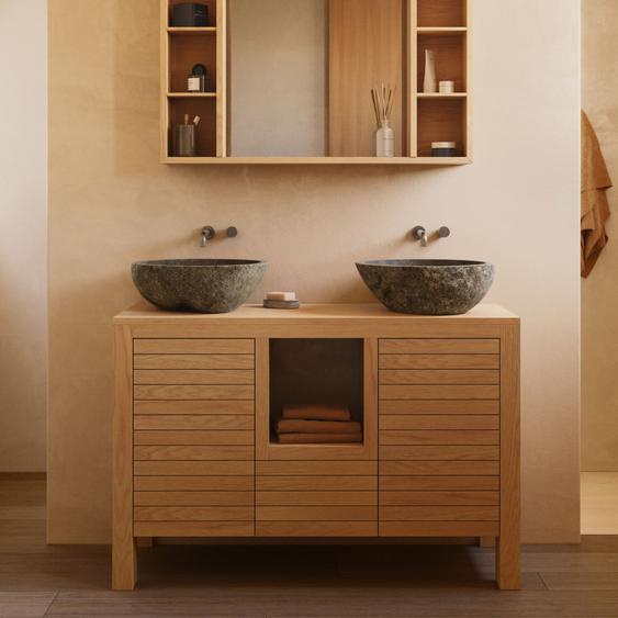 Kenta - Armoire de toilette 6 niches en bois 100x65cm - Couleur - Bois clair