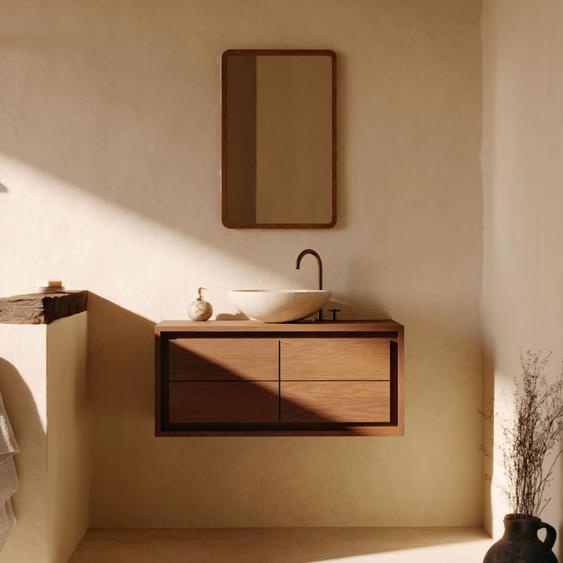 Kenta - Meuble de salle de bain 2 portes en bois L90cm - Couleur - Bois foncé