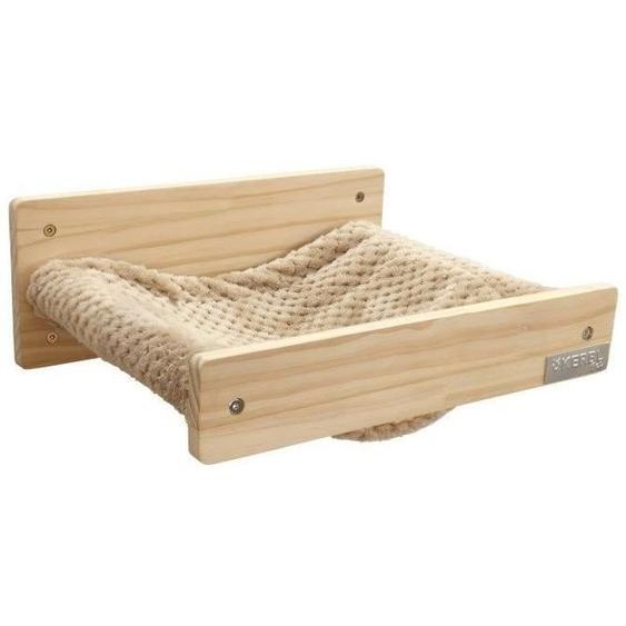 Hamac Mural pour Chat TIMBER, 38 x 33,5 x 16 cm, Bois Massif, Tissu Peluche