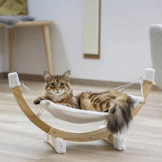 Hamac pour chats, Siesta Blanc, Châssis en bois, 73x36x34cm