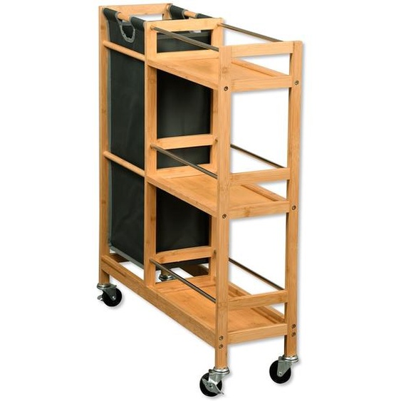KESPER Chariot de niche avec collecteur de bouteilles, étagère de cuisine - Bambou - 68x20x78cm - avec 3 étagères, récipient amovible & roulettes - Modèle 2485713