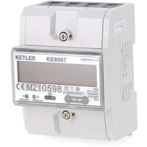 KE8007 : Compteur électrique modulaire Ketler Tétra 80 a - Certifié mid - Simple tarif - Sortie dimpulsion - Affichage lcd