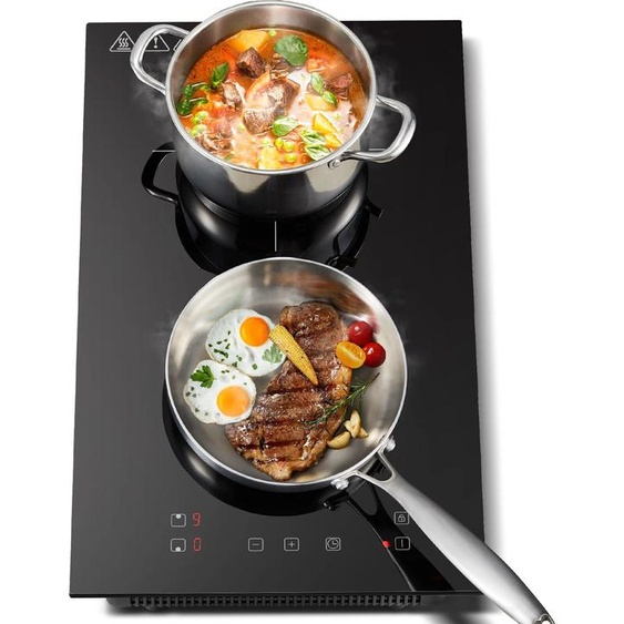 KICHPOWER Plaque de cuisson à Induction 2 plaques 3300W, double Mode 30cm, verre cristal à commande tactile 9 réglages de chaleur, fonction Booster, minuterie, verrouillage pour enfants