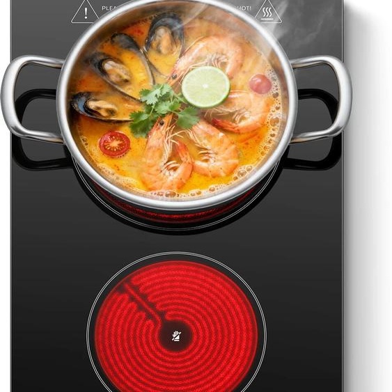 KICHPOWER Plaque de cuisson en céramique 2 zones, 3000 W avec serrure pour enfant, 9 niveaux de chaleur, minuterie de 1 à 99 minutes, noir (certifié CE)