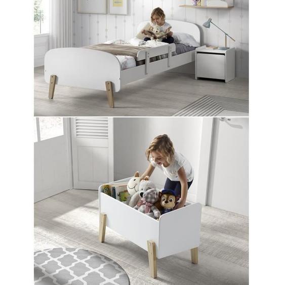 KIDDY Chambre enfant complète style scandinave en bois pin massif et MDF laqué blanc - l 90 x L 200 cm