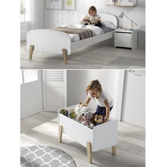 KIDDY Chambre enfant complète style scandinave en bois pin massif et MDF laqué blanc - l 90 x L 200 cm