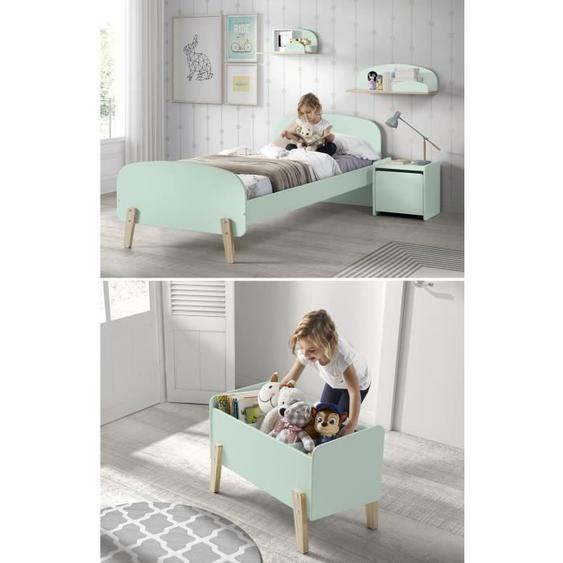 KIDDY Chambre enfant complète style scandinave en bois pin massif et MDF laqué vert menthe - l 90 x L 200 cm