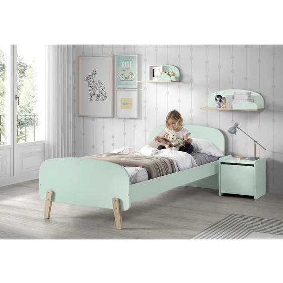 KIDDY Chambre enfant complète style scandinave en bois pin massif et MDF laqué vert menthe - l 90 x L 200 cm